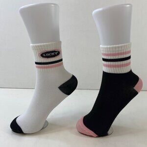 Womens Crew Socks Set 2 Stripes White Black Pink Gray